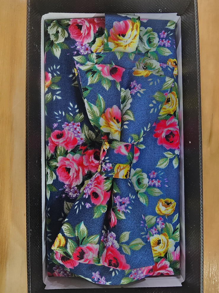 Zazzi – Navy Floral – Bow Tie & Pocket Square Set