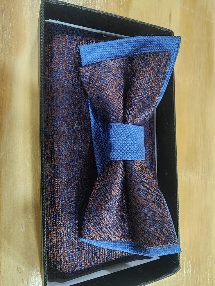 Zazzi – Blue & Copper – Bow Tie & Pocket Square Set