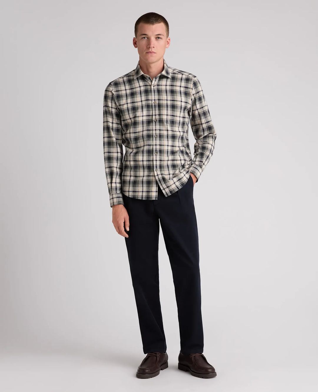 Tapered Check Casual Shirt – Beige