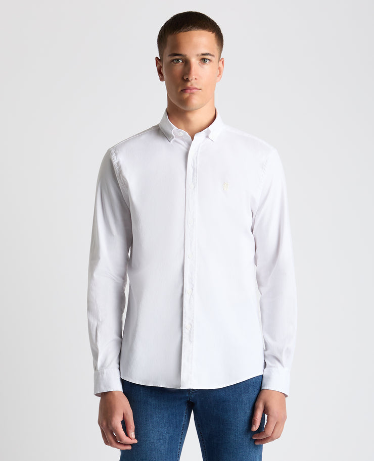 Remus Uomo – Tapered Fit – White/Navy – Oxford Cotton Long Sleeve Shirt