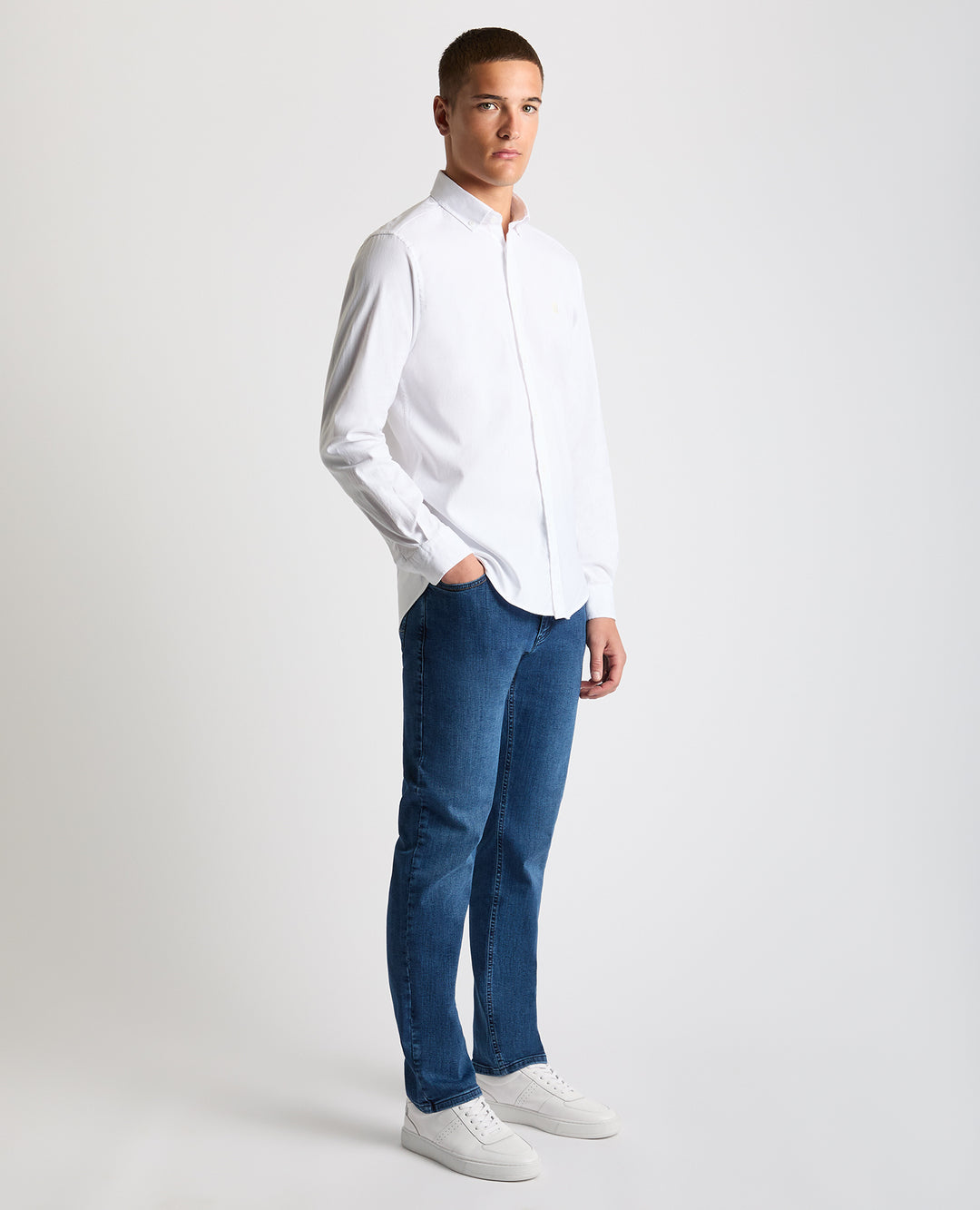 Remus Uomo – Tapered Fit – White/Navy - Oxford Shirt