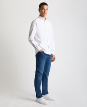 Remus Uomo – Tapered Fit – White/Navy – Oxford Cotton Long Sleeve Shirt