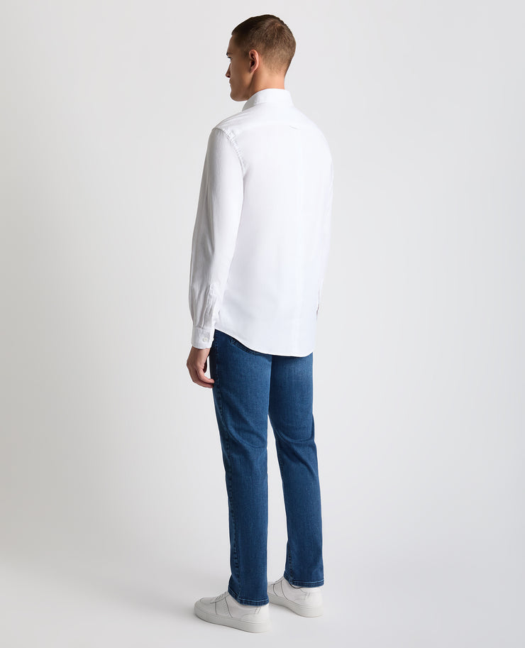 Remus Uomo – Tapered Fit – White/Navy – Oxford Cotton Long Sleeve Shirt