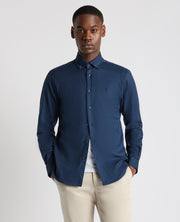 Remus Uomo – Tapered Fit – White/Navy – Oxford Cotton Long Sleeve Shirt