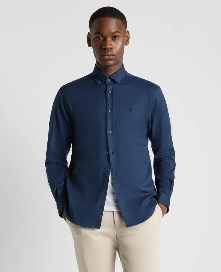 Remus Uomo – Tapered Fit – White/Navy – Oxford Cotton Long Sleeve Shirt