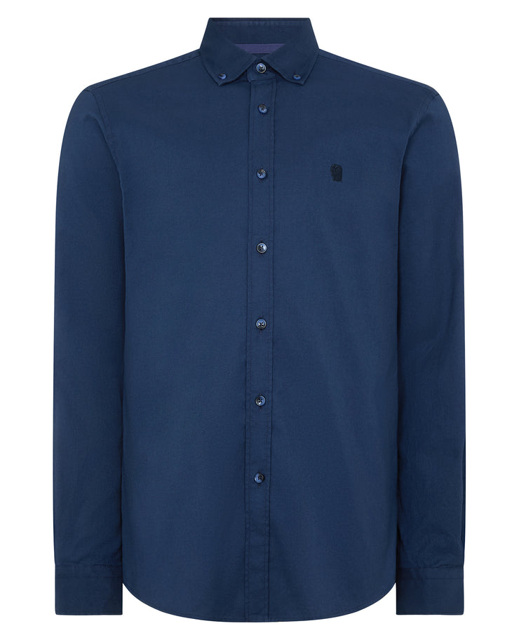 Remus Uomo – Tapered Fit – White/Navy – Oxford Cotton Long Sleeve Shirt