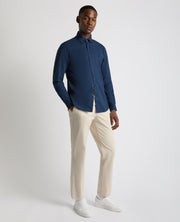 Remus Uomo – Tapered Fit – White/Navy – Oxford Cotton Long Sleeve Shirt