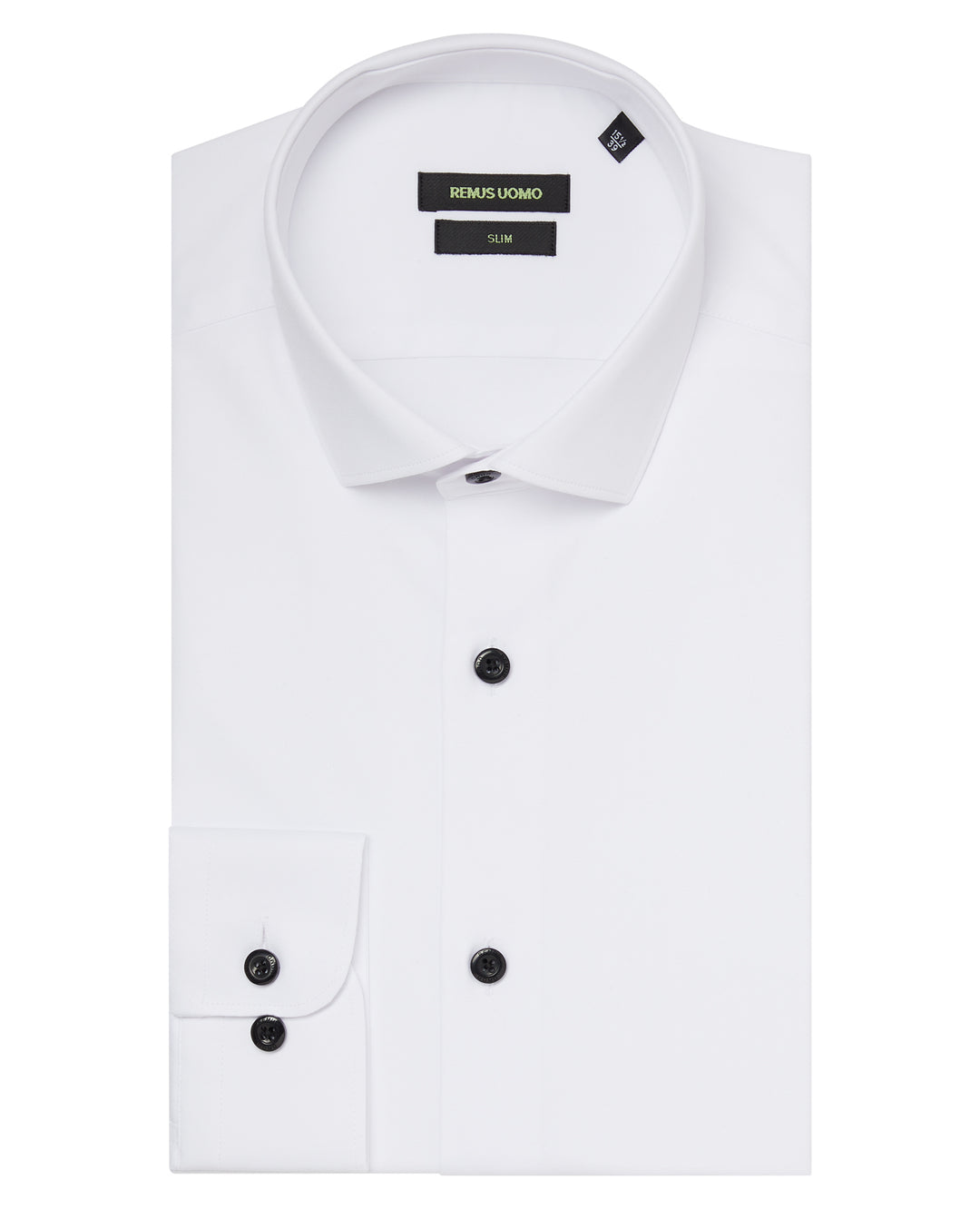 Remus Uomo – Slim Fit – White – Rome Long Sleeve Formal Shirt with Black Buttons