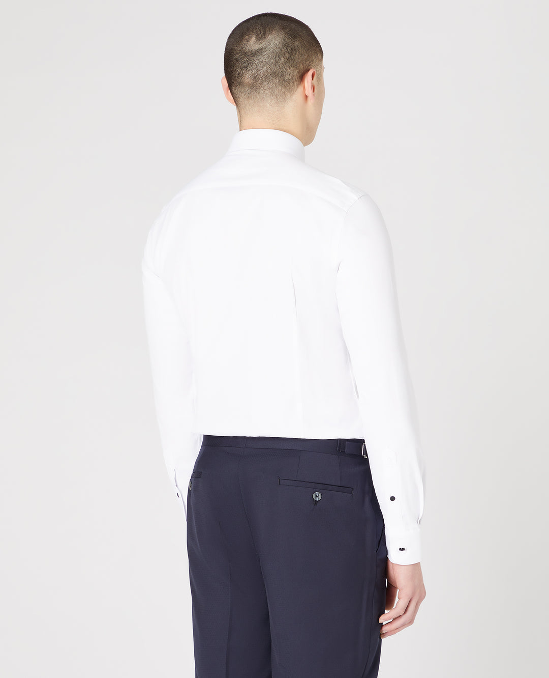 Remus Uomo – Slim Fit – White – Rome Long Sleeve Formal Shirt with Black Buttons