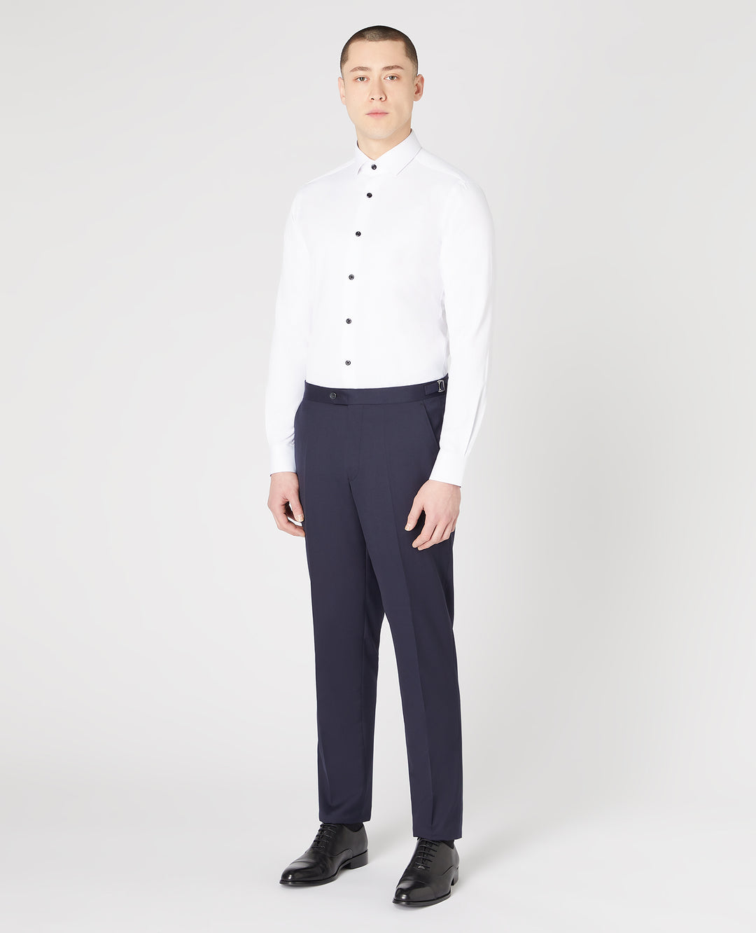 Remus Uomo – Slim Fit – White – Rome Long Sleeve Formal Shirt with Black Buttons