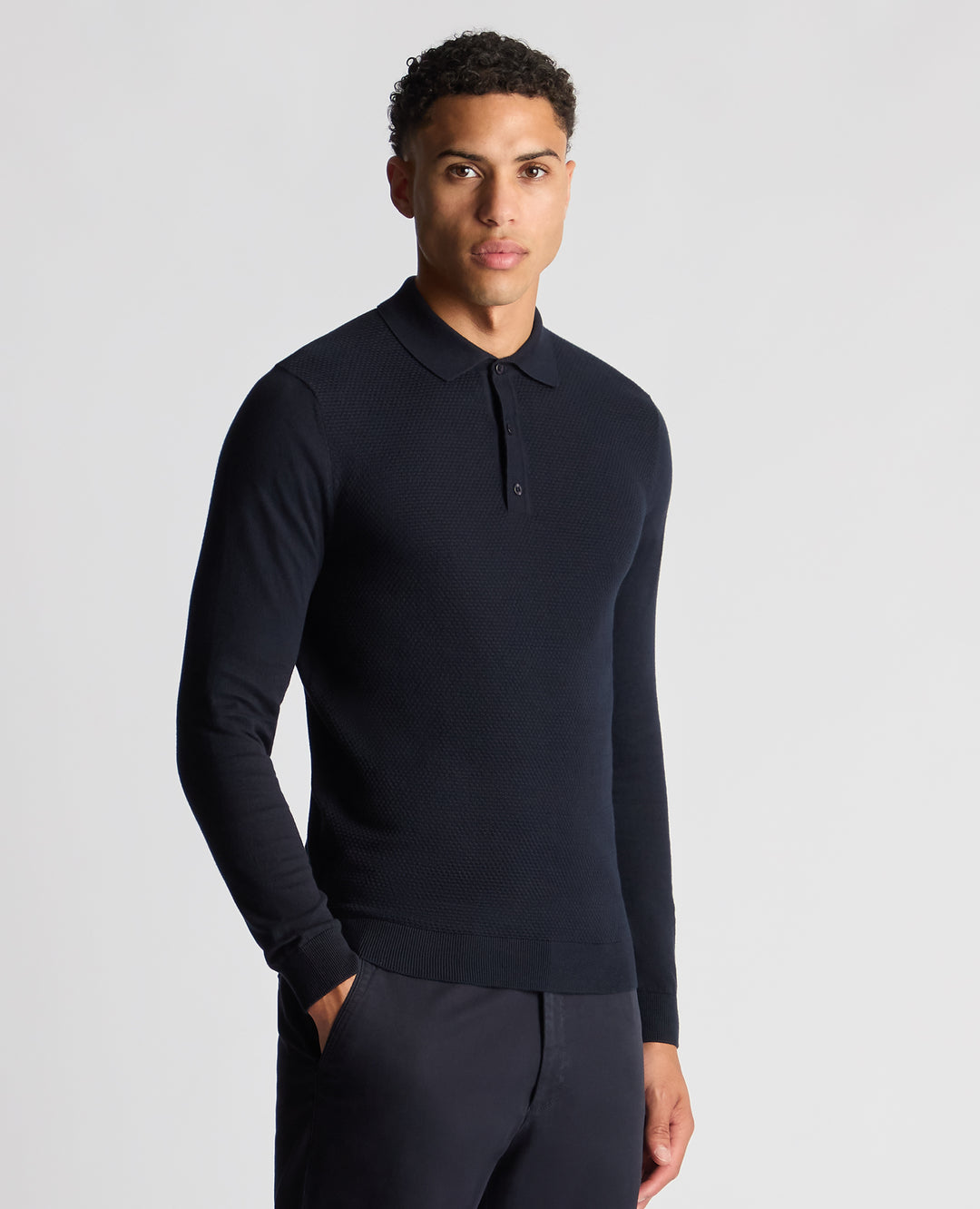 Remus Uomo – Slim Fit – Navy/Stone – Long Sleeve Knitted Polo
