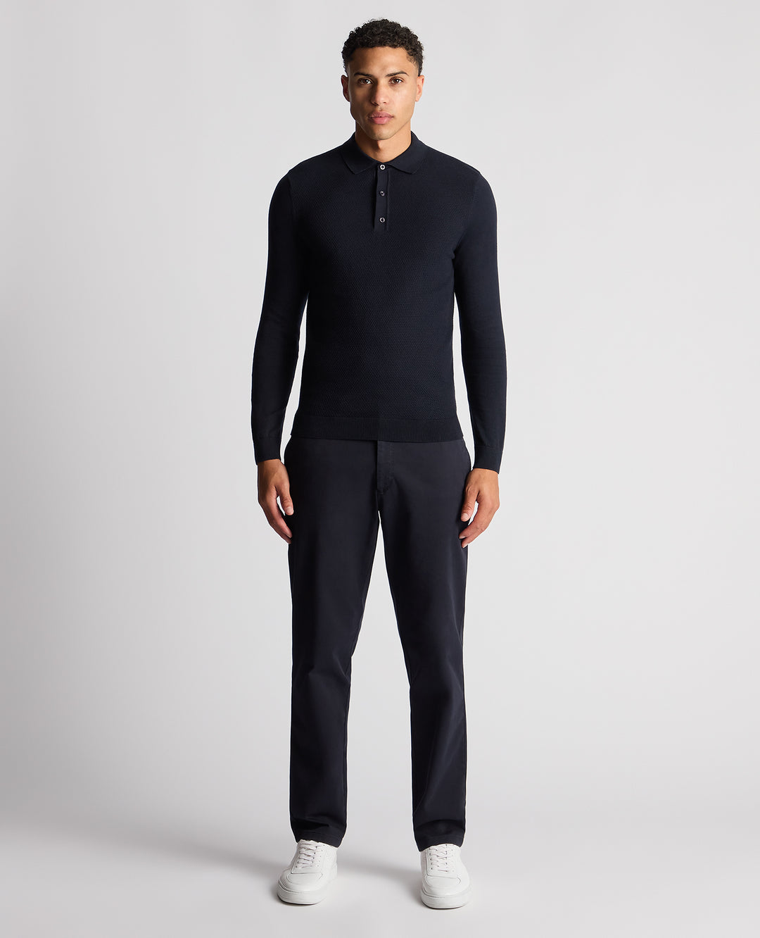 Remus Uomo – Slim Fit – Navy/Stone – Long Sleeve Knitted Polo