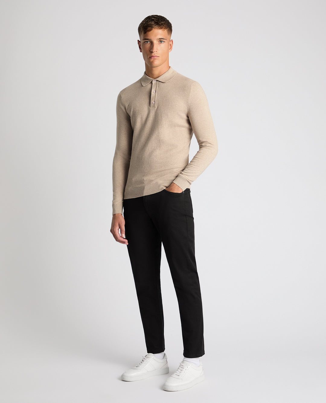 Remus Uomo – Slim Fit – Navy/Stone – Long Sleeve Knitted Polo