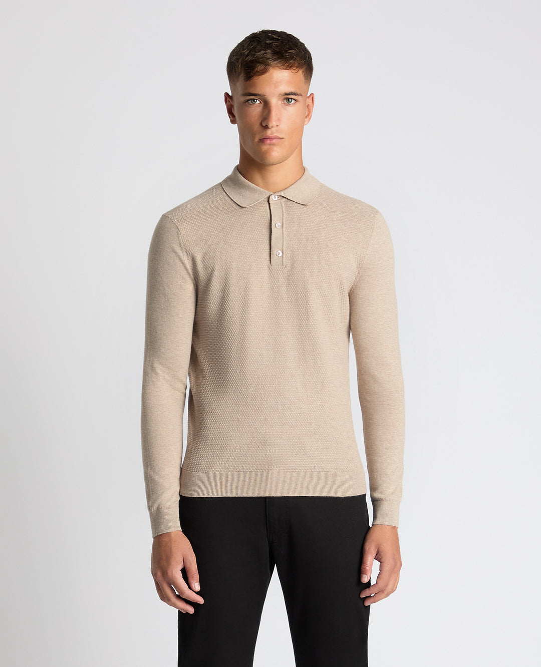 Remus Uomo – Slim Fit – Navy/Stone – Long Sleeve Knitted Polo