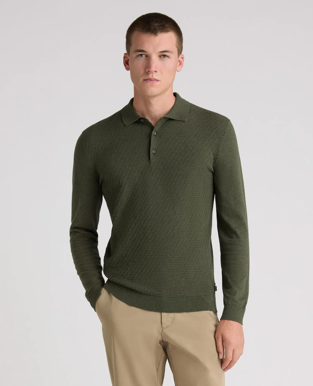 Textured Long Sleeve Polo Shirt