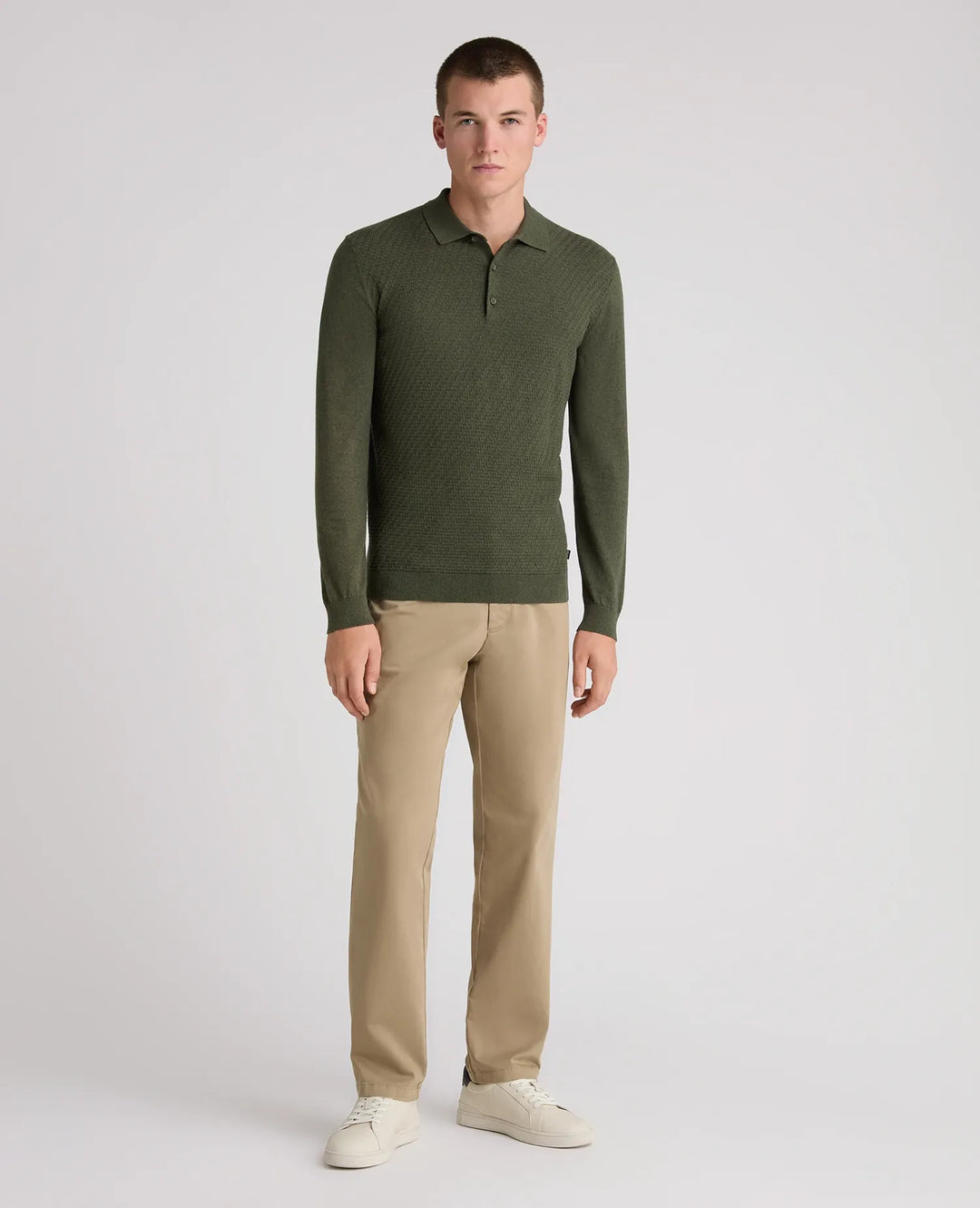 Textured Long Sleeve Polo Shirt