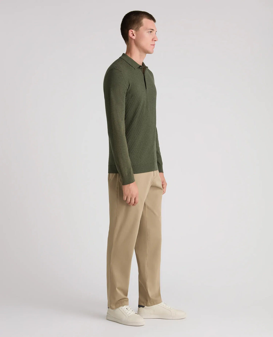 Textured Long Sleeve Polo Shirt
