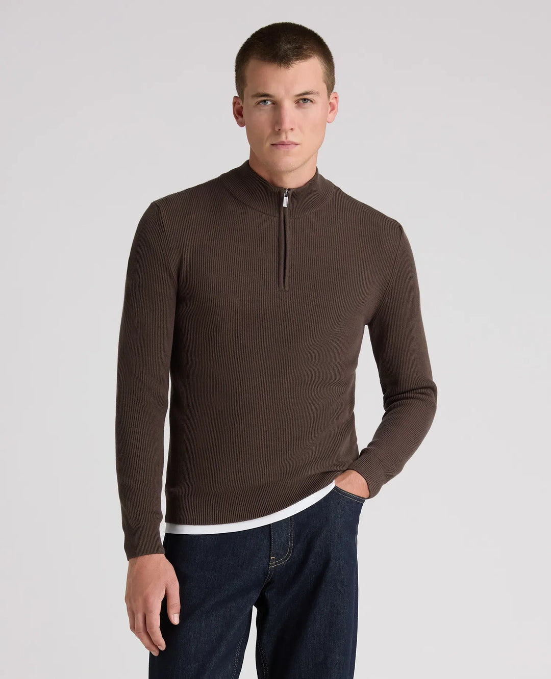 Fine Rib Quarter-Zip Sweater