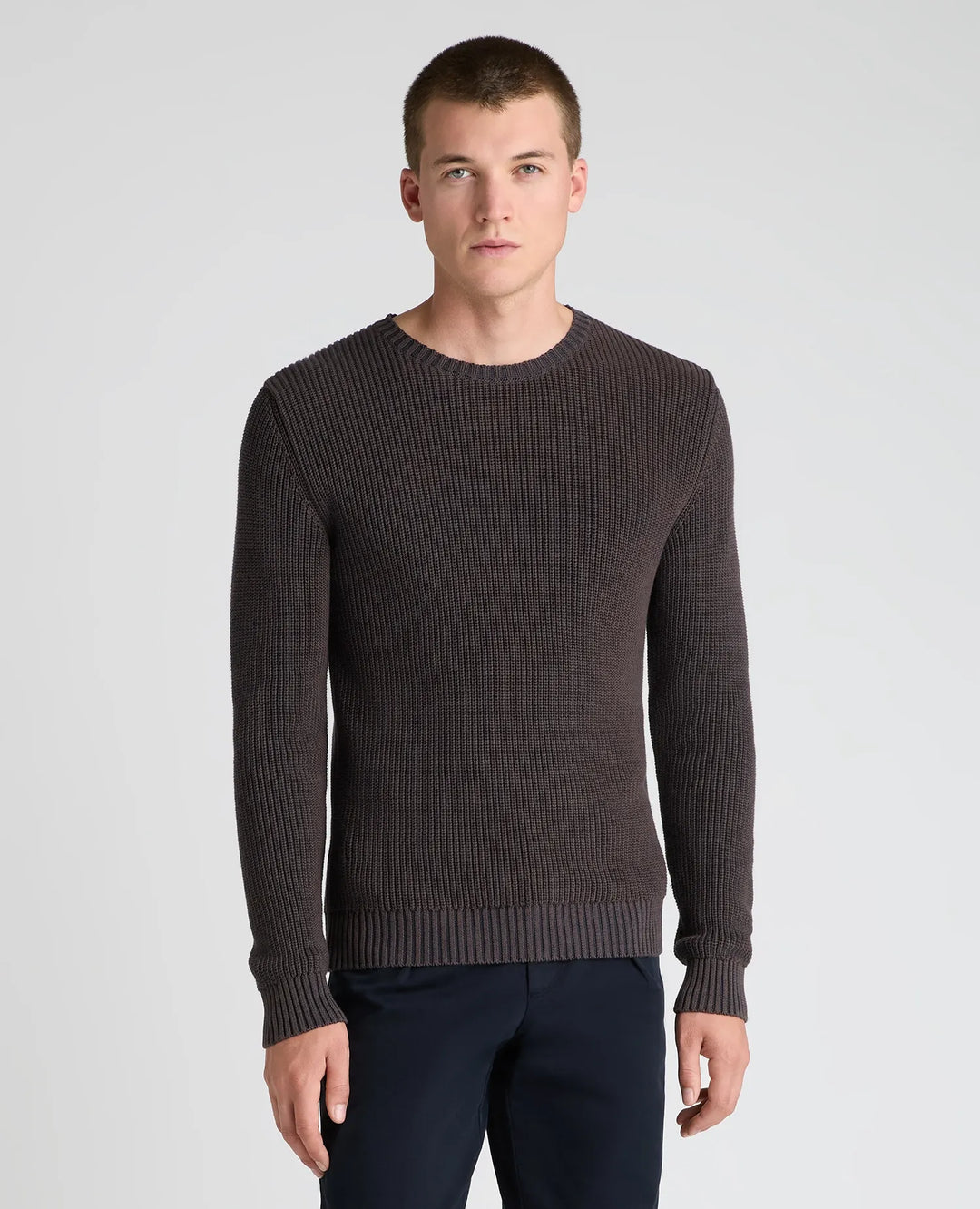 Two-Tone Cotton Crew Neck Sweater