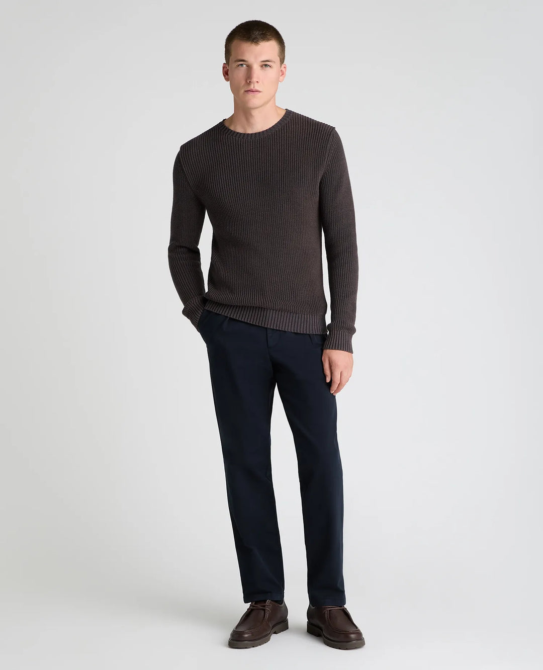 Two-Tone Cotton Crew Neck Sweater