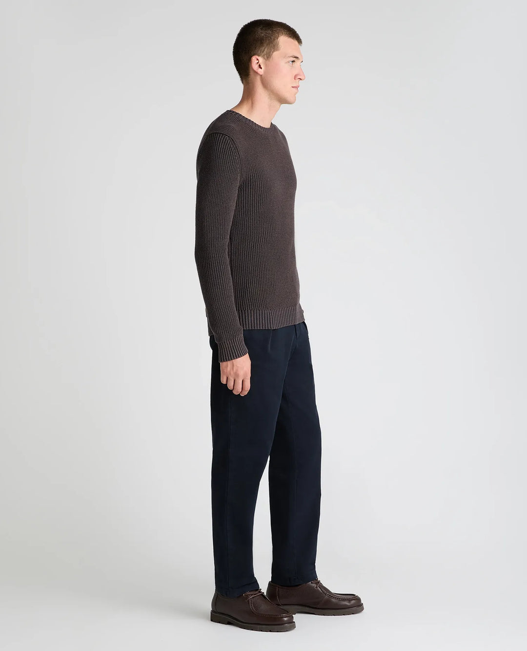 Two-Tone Cotton Crew Neck Sweater
