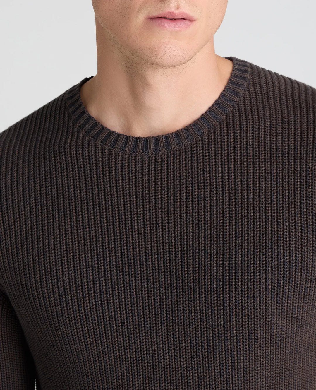 Two-Tone Cotton Crew Neck Sweater