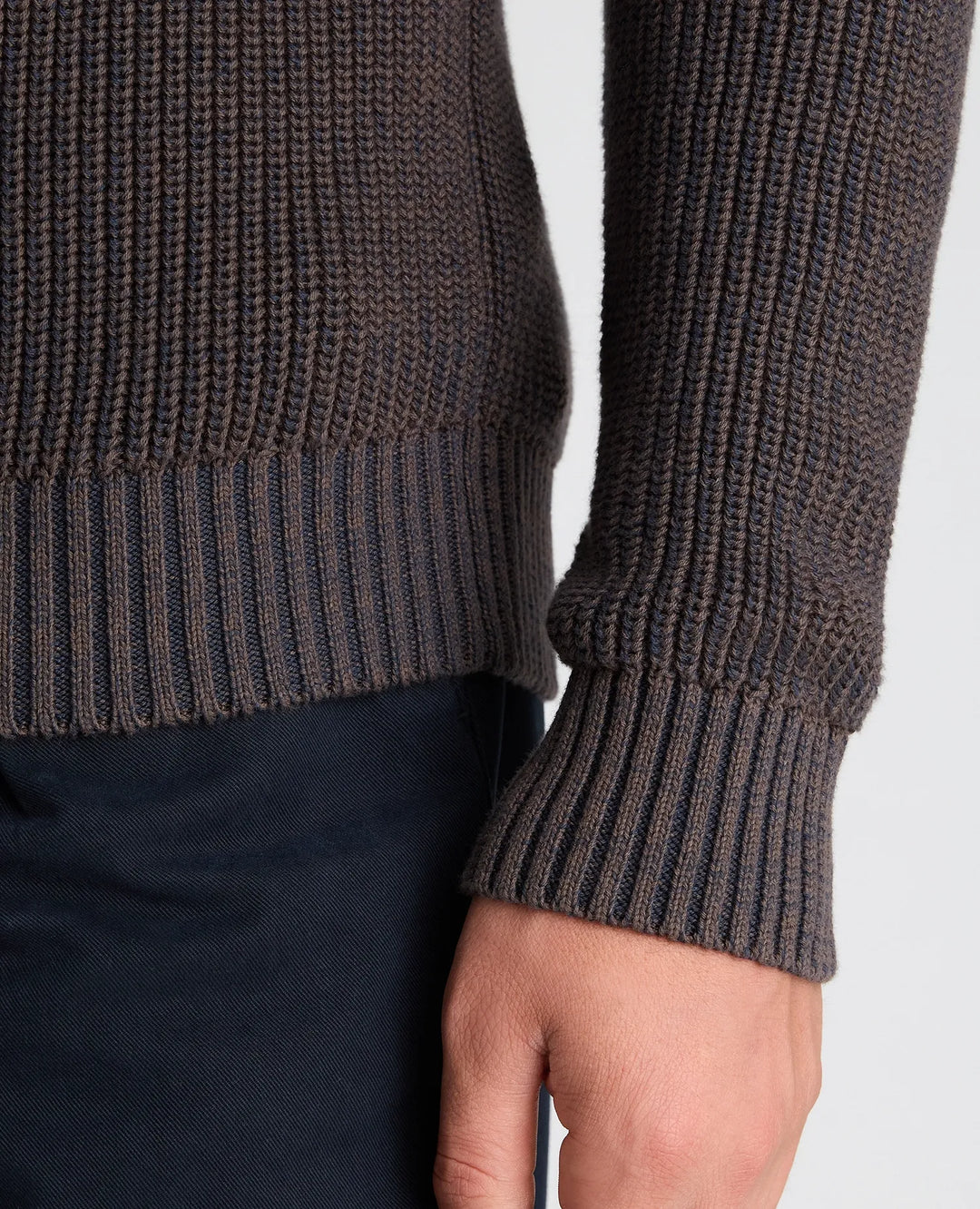 Two-Tone Cotton Crew Neck Sweater