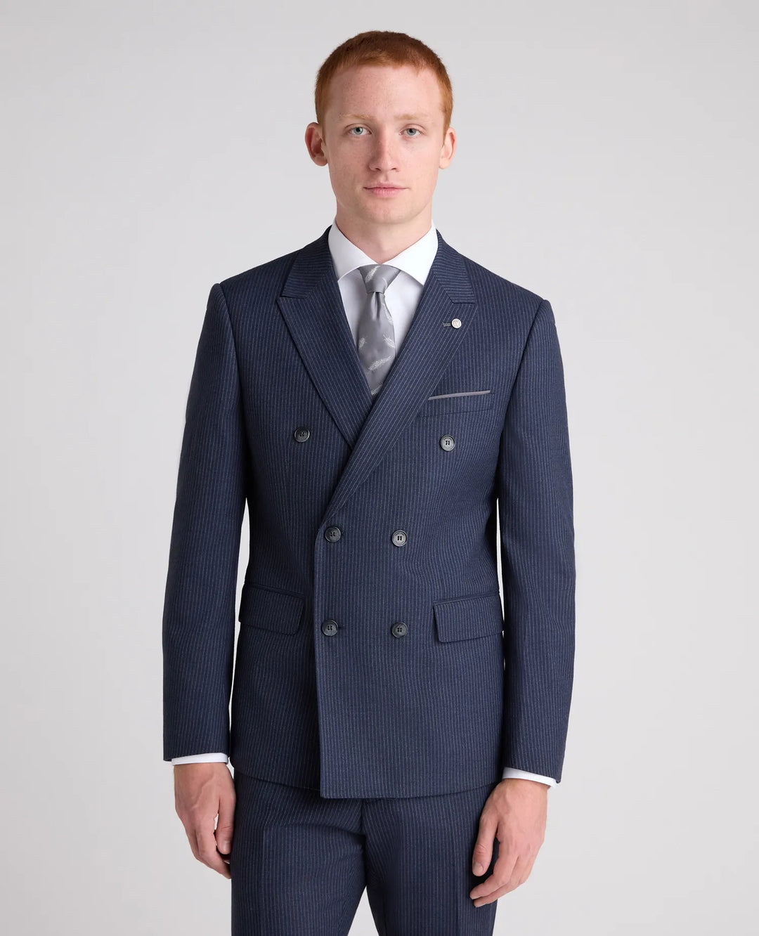 Marino Double-Breasted Pinstripe Suit Jacket – Blue