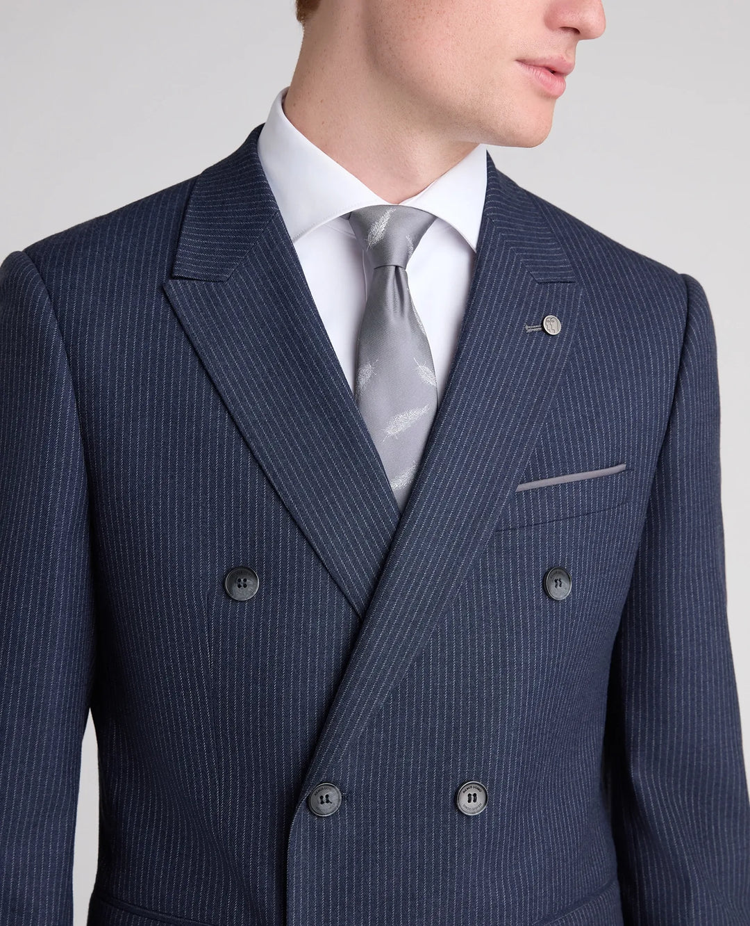 Marino Double-Breasted Pinstripe Suit Jacket – Blue