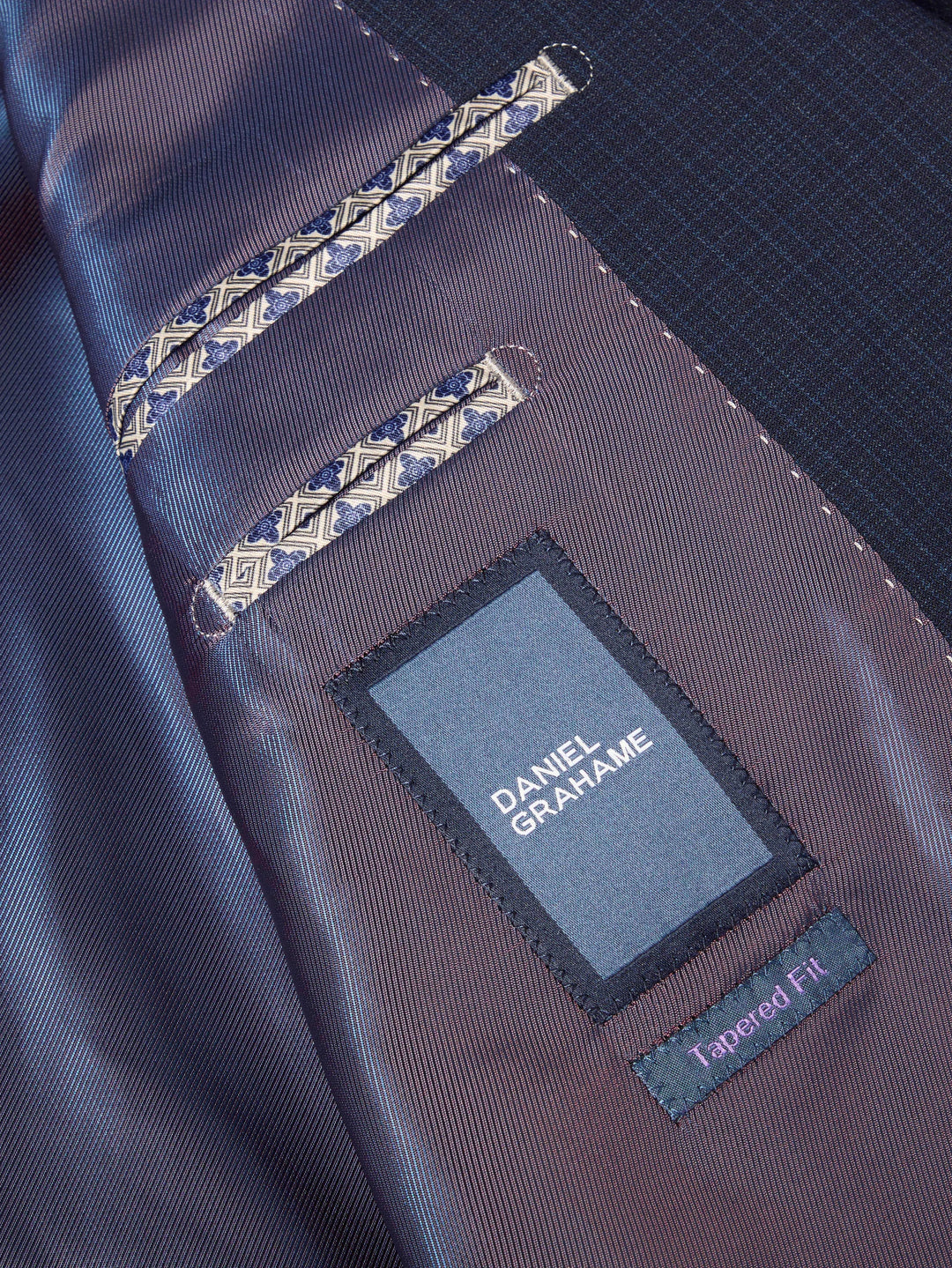 Dale Tapered Check Suit Jacket – Navy