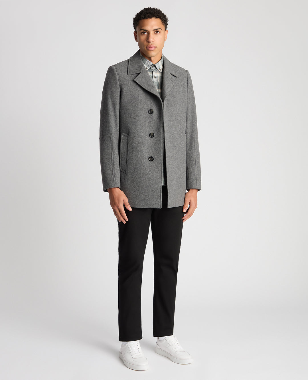 Remus Uomo – Grey / Navy – Lochlan Tailored Fit Wool-Blend Overcoat