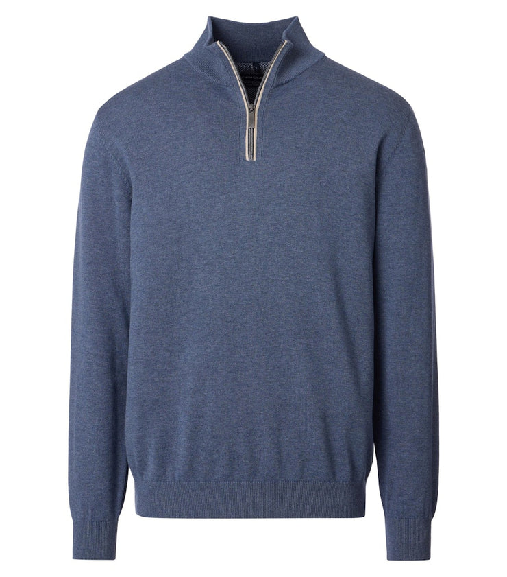 Casa Moda – Troyer – Regular Fit – Sky Captain – Half-Zip Cotton Knit Sweater