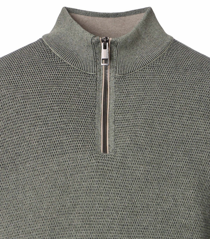 Casa Moda – Troyer – Regular Fit – Seagrass – Half-Zip Cotton Knit Sweater