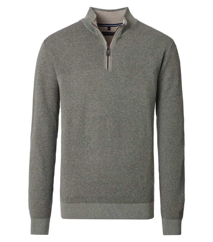 Casa Moda – Troyer – Regular Fit – Seagrass – Half-Zip Cotton Knit Sweater