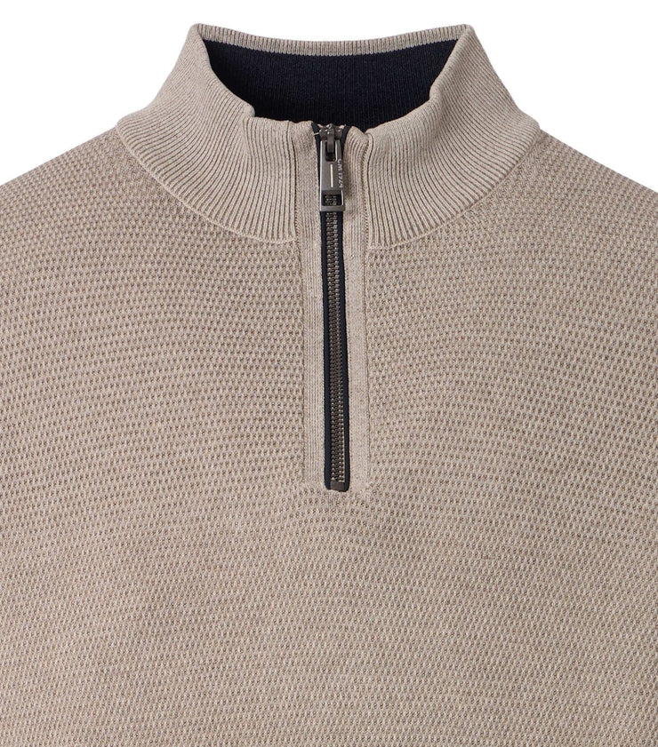Casa Moda – Troyer – Regular Fit – Beige – Half-Zip Cotton Knit Sweater