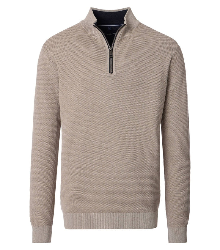 Casa Moda – Troyer – Regular Fit – Beige – Half-Zip Cotton Knit Sweater