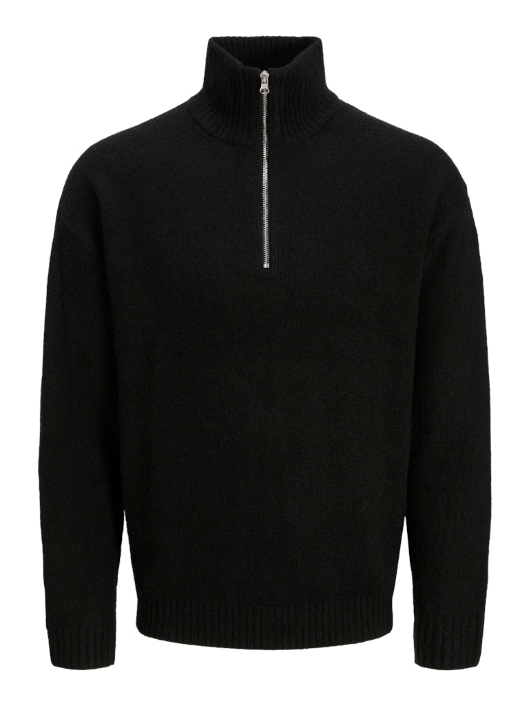 Jack &amp; Jones – Black - Relaxed Fit –Half Zip Jumper