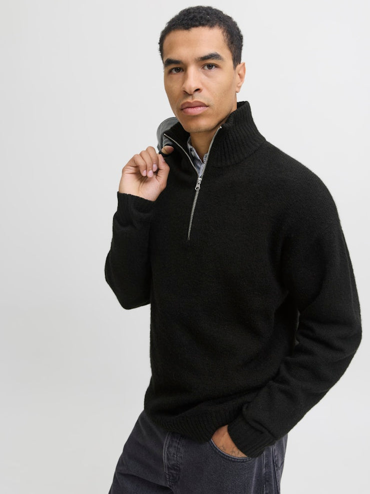 Jack & Jones – Relaxed Fit – Black – Knitted Half-Zip Pullover