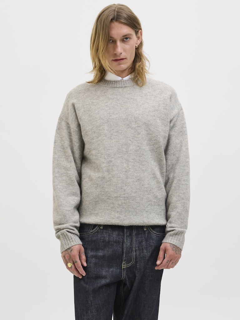 Jack &amp; Jones – Relaxed Fit – Light Grey Melange – Knitted Pullover