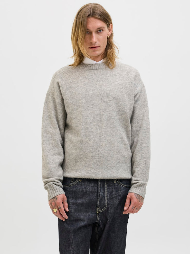 Jack & Jones – Relaxed Fit – Light Grey Melange – Knitted Pullover