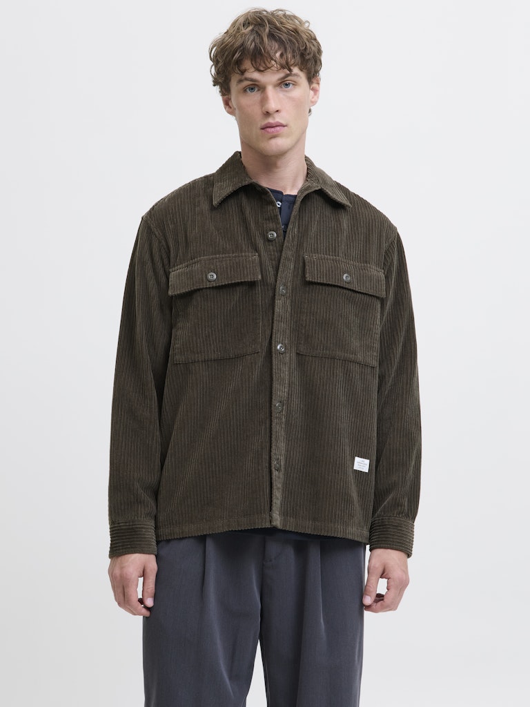 Jack &amp; Jones – Relaxed Fit – Black Olive – Corduroy Overshirt