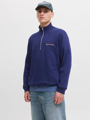 Jack & Jones – Relaxed Fit – Ocean Cavern – High Neck Zip Sweatshirt