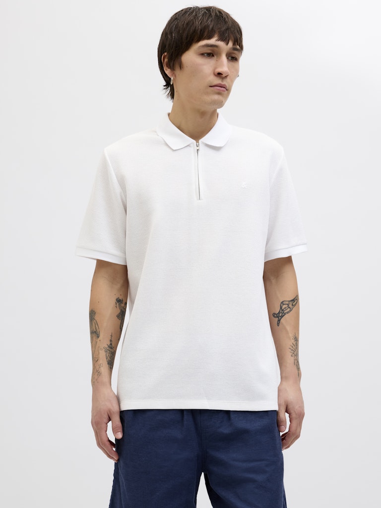 Jack &amp; Jones – Regular Fit – White/Navy – JJEAUSTIN Zip Polo SS