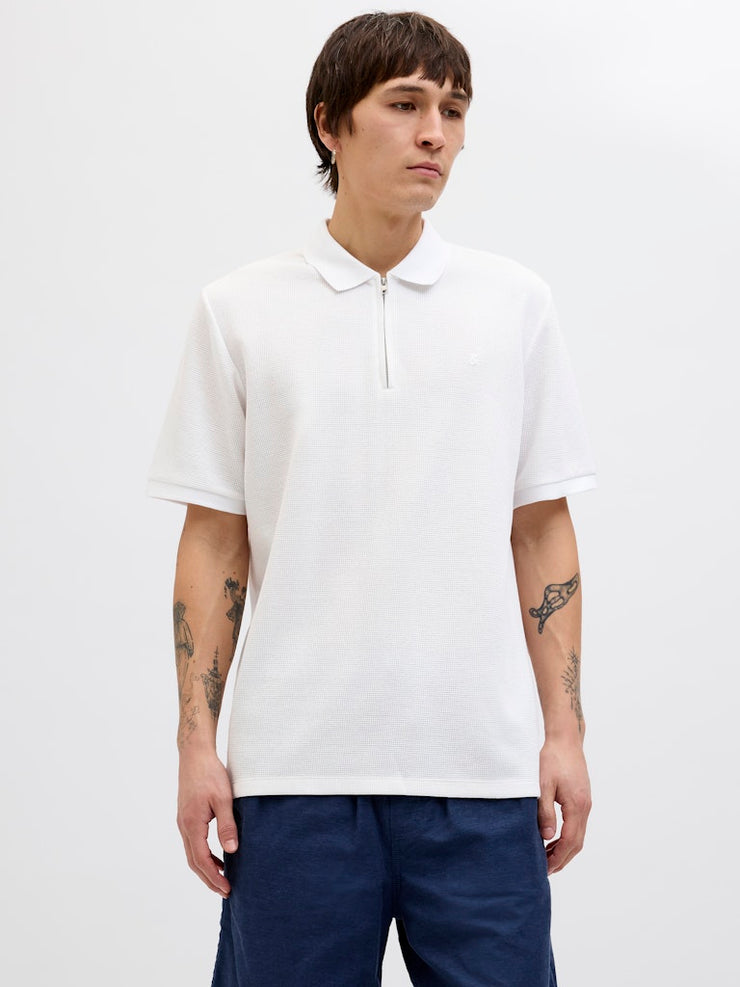 Jack & Jones – Regular Fit – White/Navy – JJEAUSTIN Zip Polo SS