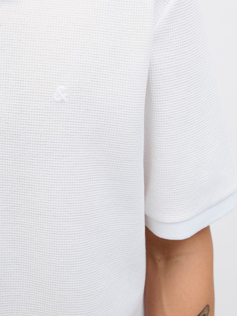 Jack &amp; Jones – Regular Fit – White/Navy – JJEAUSTIN Zip Polo SS