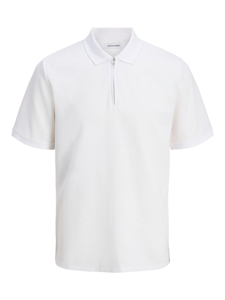 Jack & Jones – Regular Fit – White/Navy – JJEAUSTIN Zip Polo SS