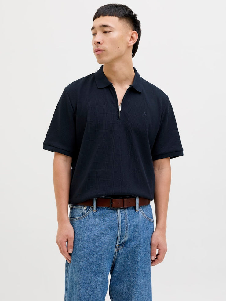 Jack & Jones – Regular Fit – White/Navy – JJEAUSTIN Zip Polo SS