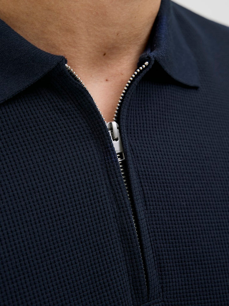 Jack & Jones – Regular Fit – White/Navy – JJEAUSTIN Zip Polo SS