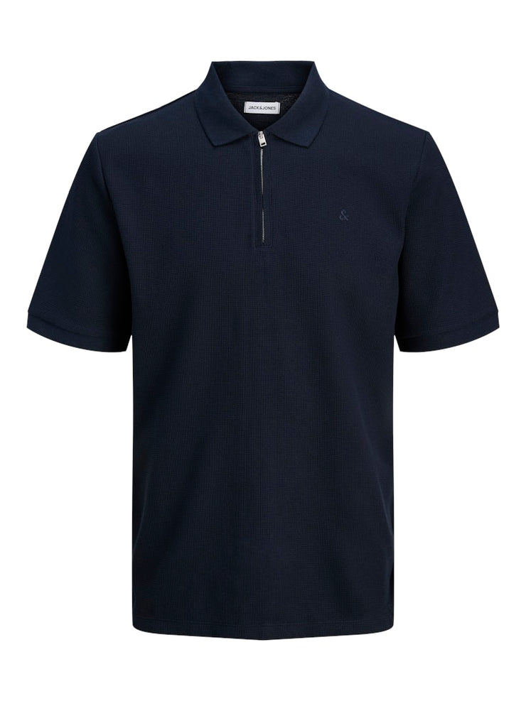 Jack & Jones – Regular Fit – White/Navy – JJEAUSTIN Zip Polo SS