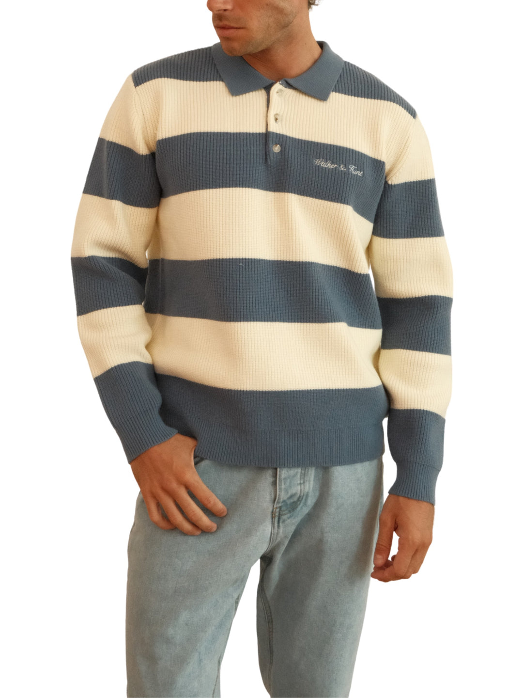 Walker &amp; Hunt – Steel and Cream - Lando Rugby Knit